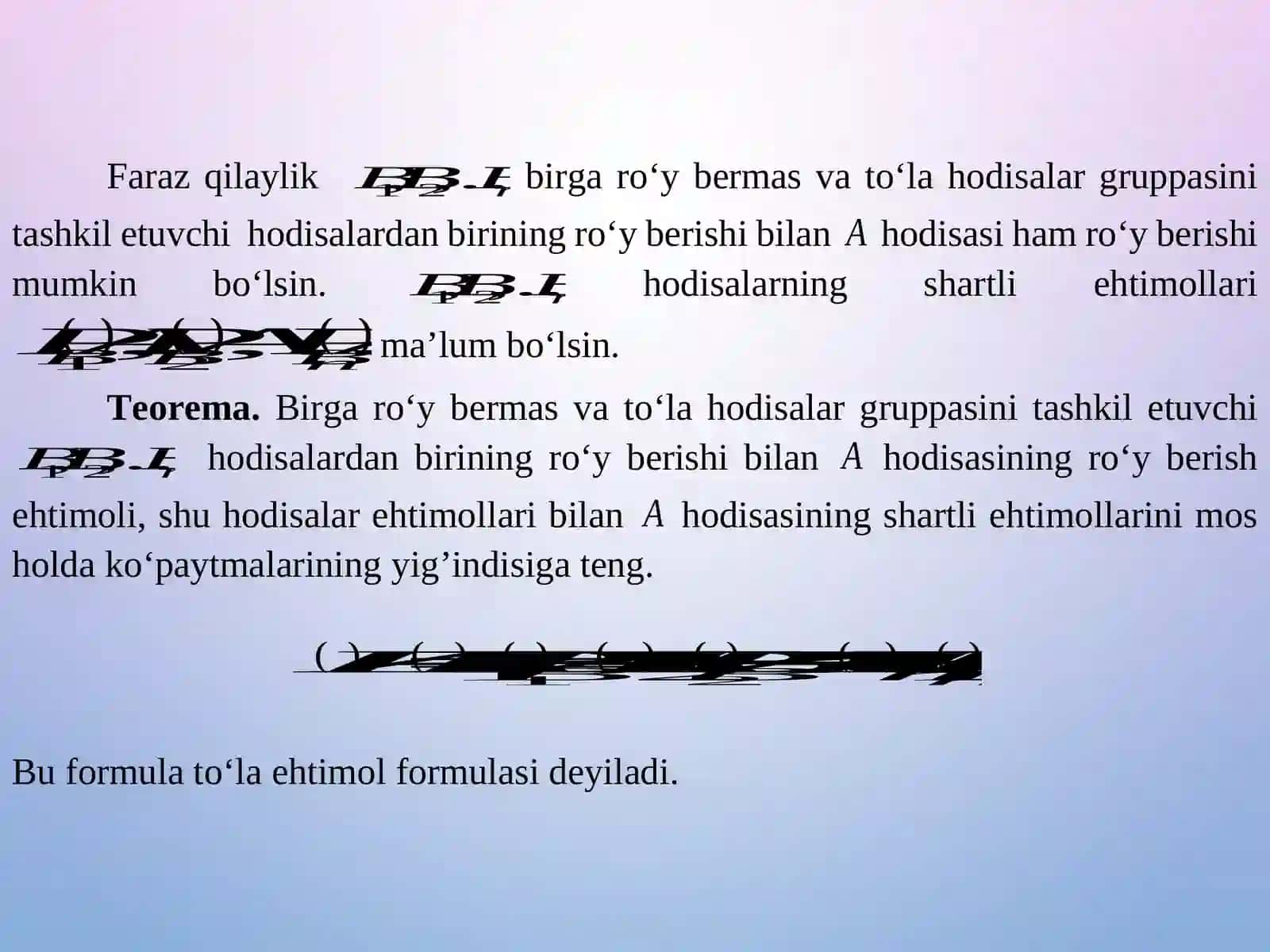 TO‘LA EHTIMOL VA BEYES FORMULASI 2