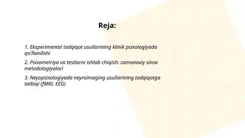 Zamonaviy psixologiya tarmoqlarida tadqiqot metodlarining qo'llanilishi 2
