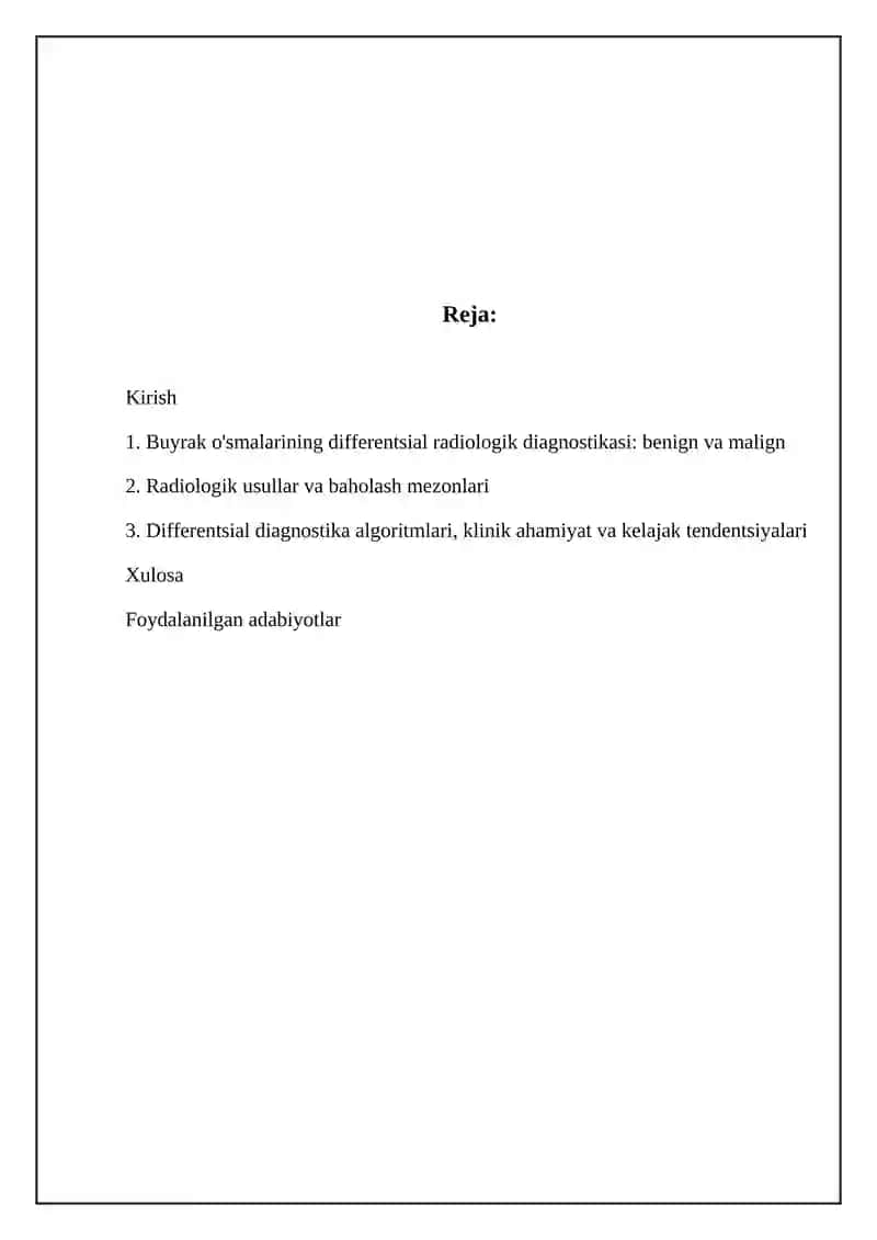 Radiologik Buyrak O'smalarni Differensial Nur Tashxisi 2