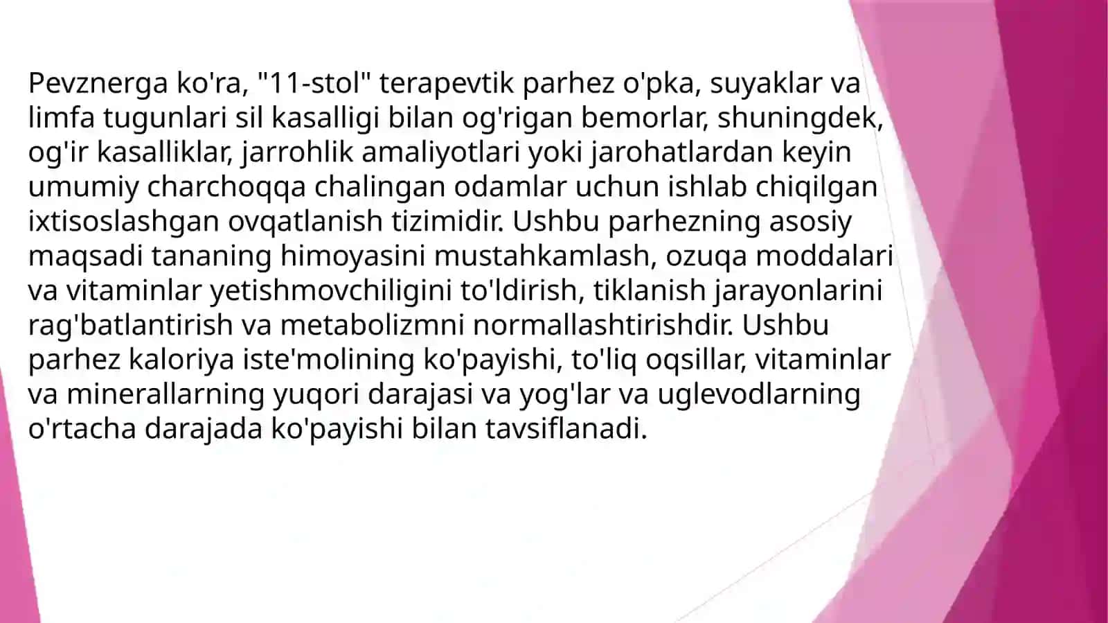 Pevznerga ko'ra "11-parhez stoli" 2