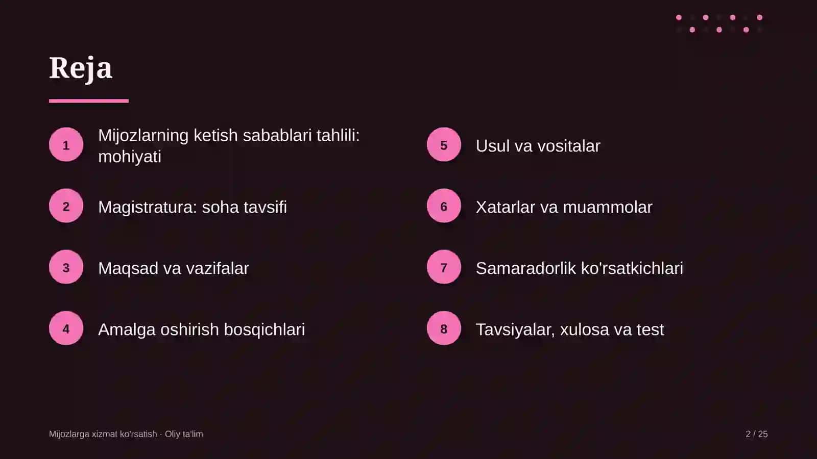 Magistraturada mijozlarning ketish sabablarini tahlil qilish 2