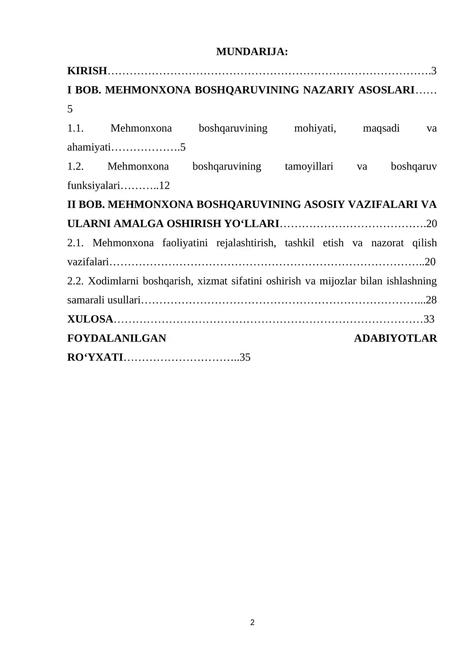 Mehmonxona boshqaruvining asosiy vazifalari 2