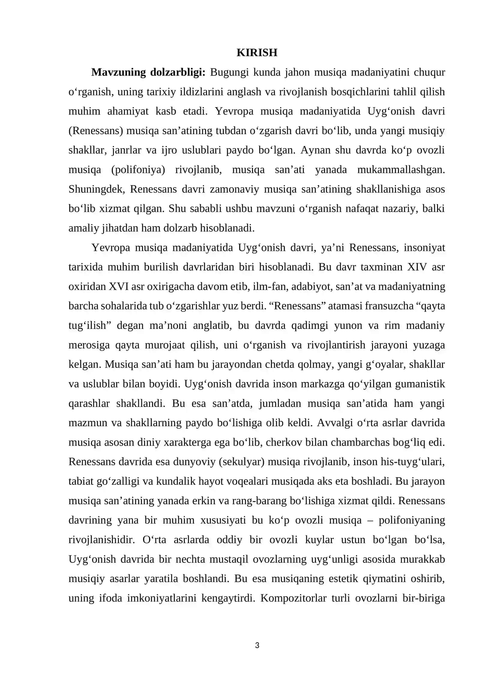 YEVROPA MUSIQA MADANIYATIDA UYG‘ONISH DAVRI (RENAESSANS) VA UNING O‘ZIGA XOSLIKLARI 2