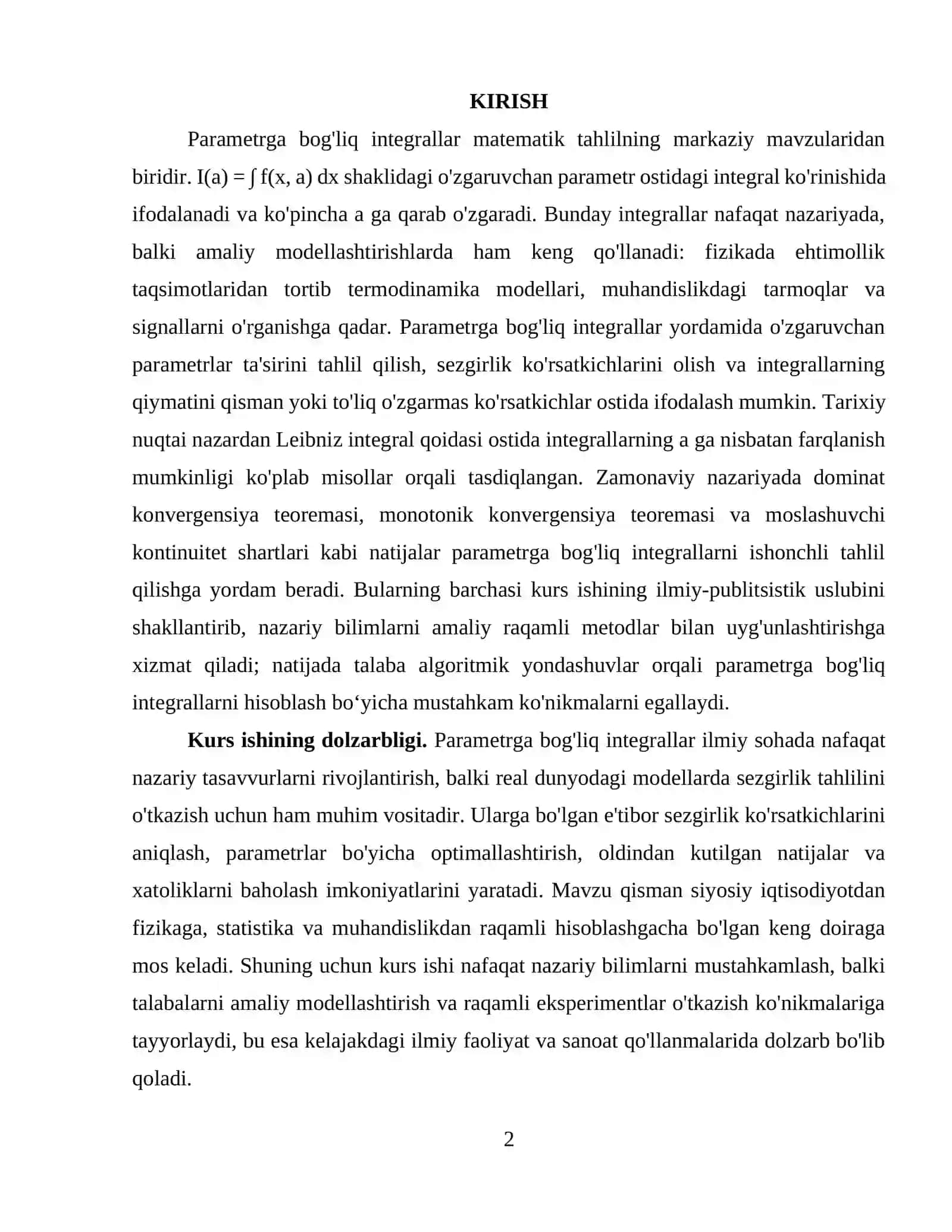 Parametrga bog'liq integrallar 2