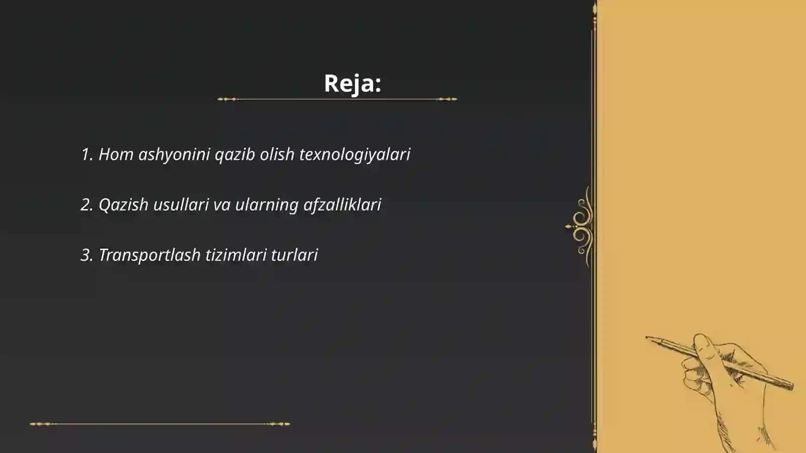 Hom ashyoni qazish va transportlash usullari 2