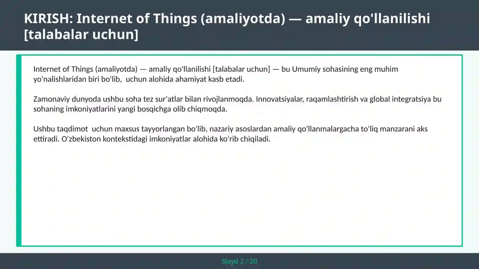 Internet of Things (amaliyotda) — amaliy qo'llanilishi [talabalar uchun] 2