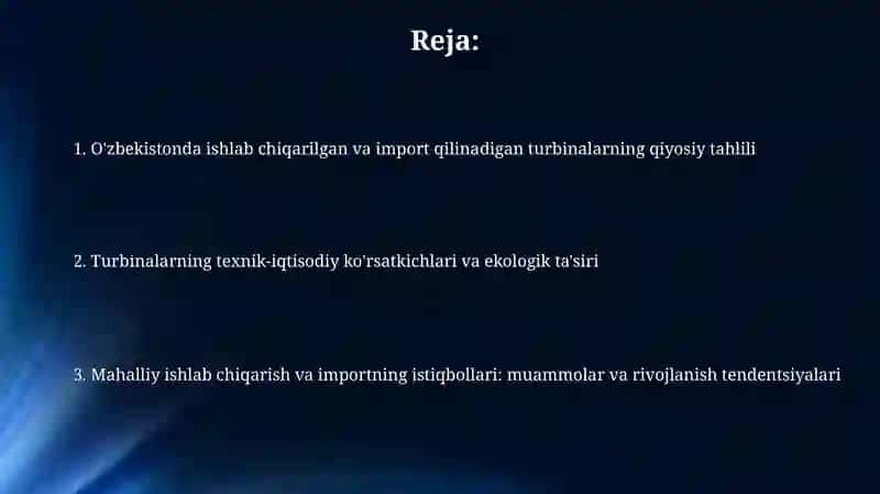 O'zbekistonda ishlab chiqarilgan va import qilinayotgan turbinalarning qiyosiy tahlili 2