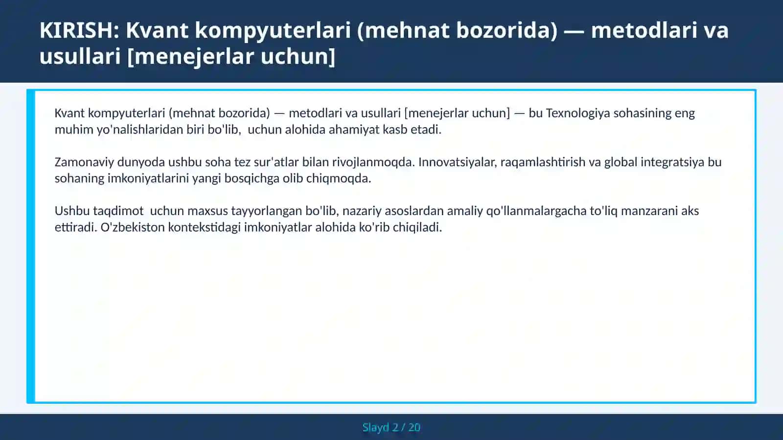 KVANT KOMPYUTERLARI (MEHNAT BOZORIDA) — METODLARI VA USULLARI [MENEJERLAR UCHUN] 2