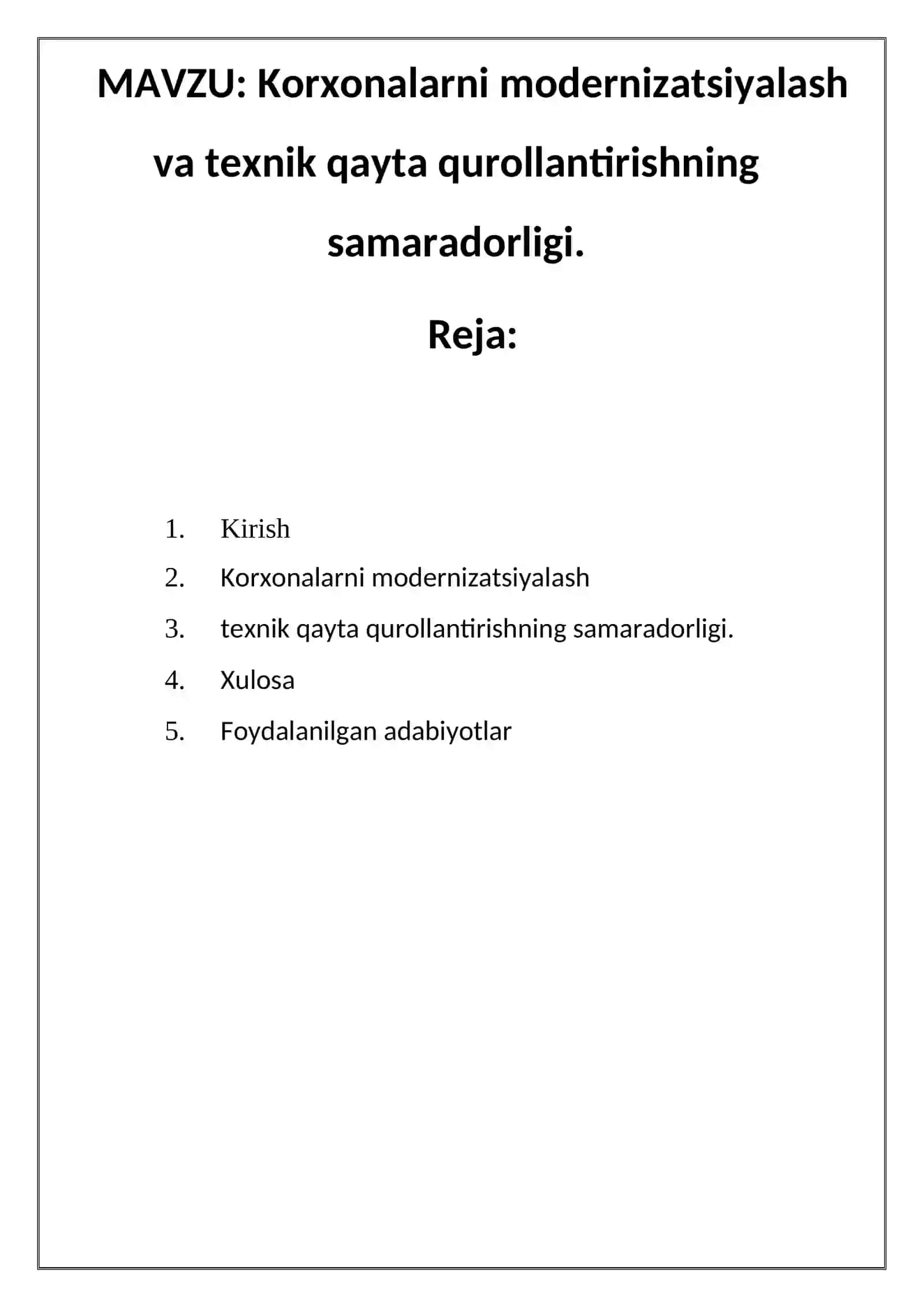 Korxonalarni modernizatsiyalash va texnik qayta qurollantirishning samaradorligi 2
