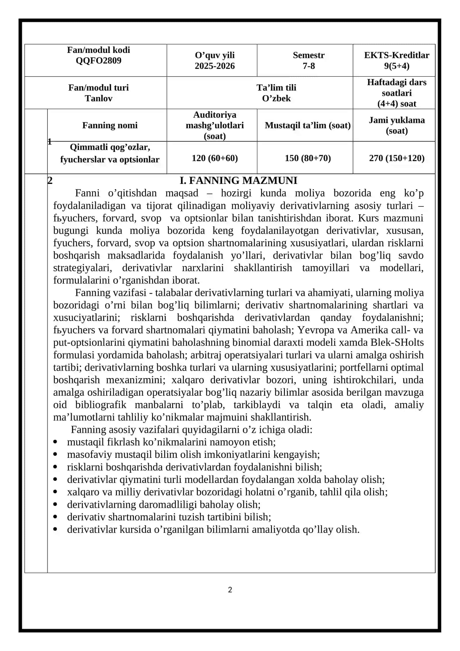 Qimmatli qog‘ozlar, fyucherslar va optsionlar 2