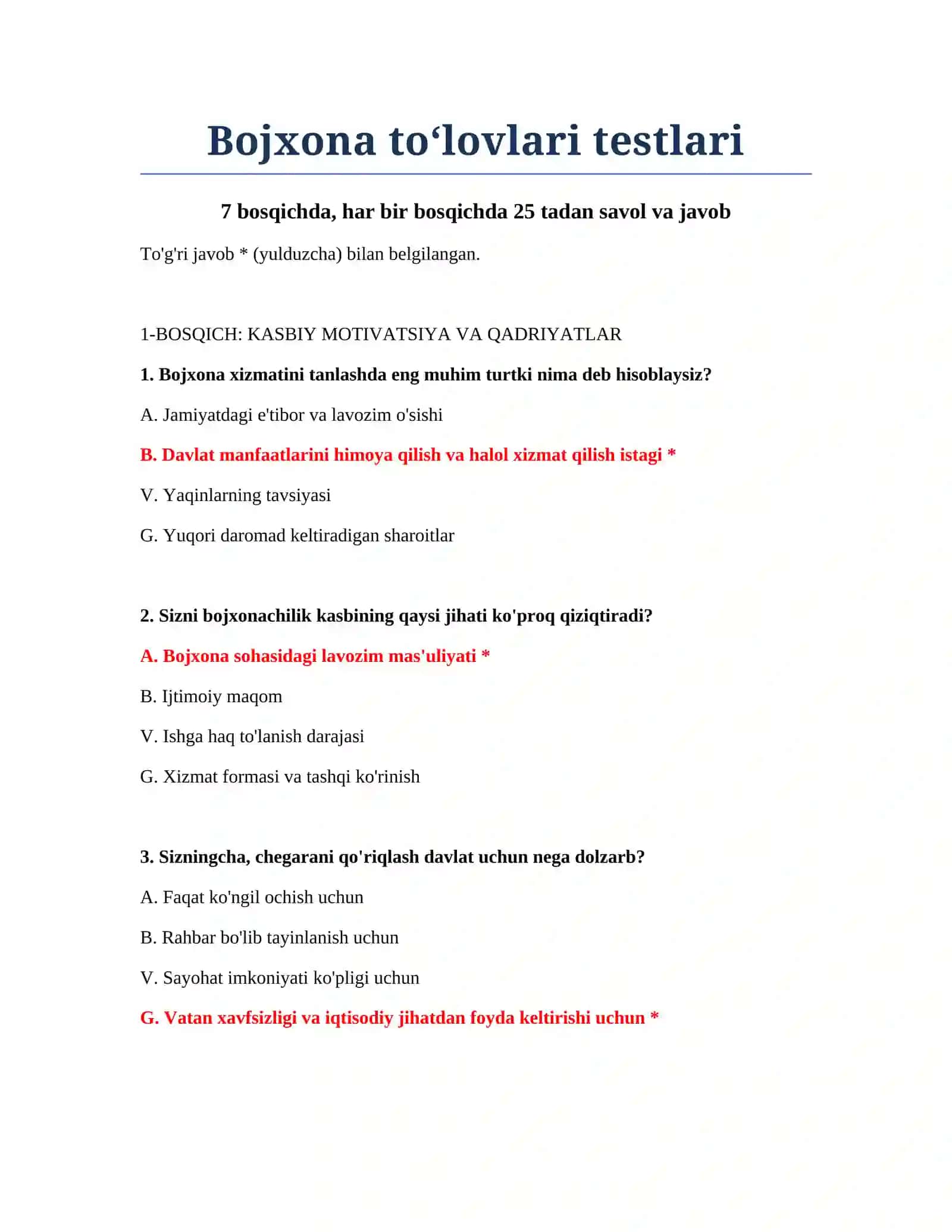 Bojxona to‘lovlari testlari 2