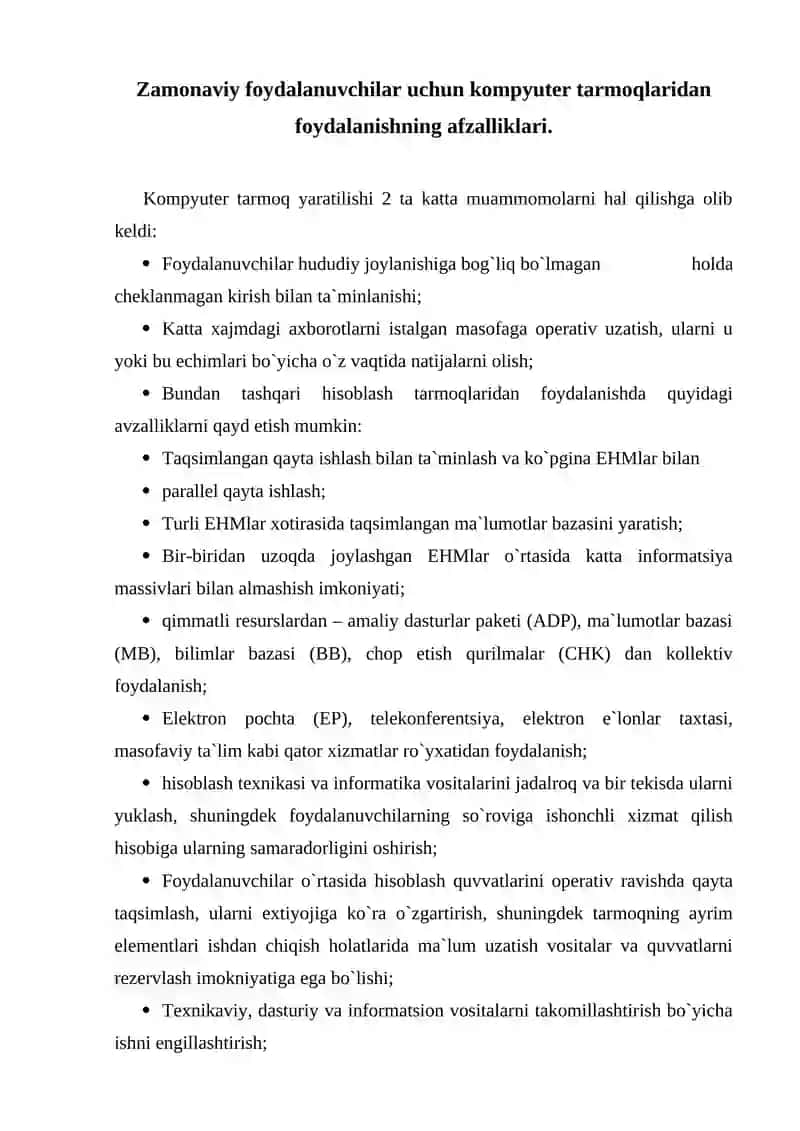 Kompyuter tarmoqlari uning asosiy tushunchalari va turlari 2