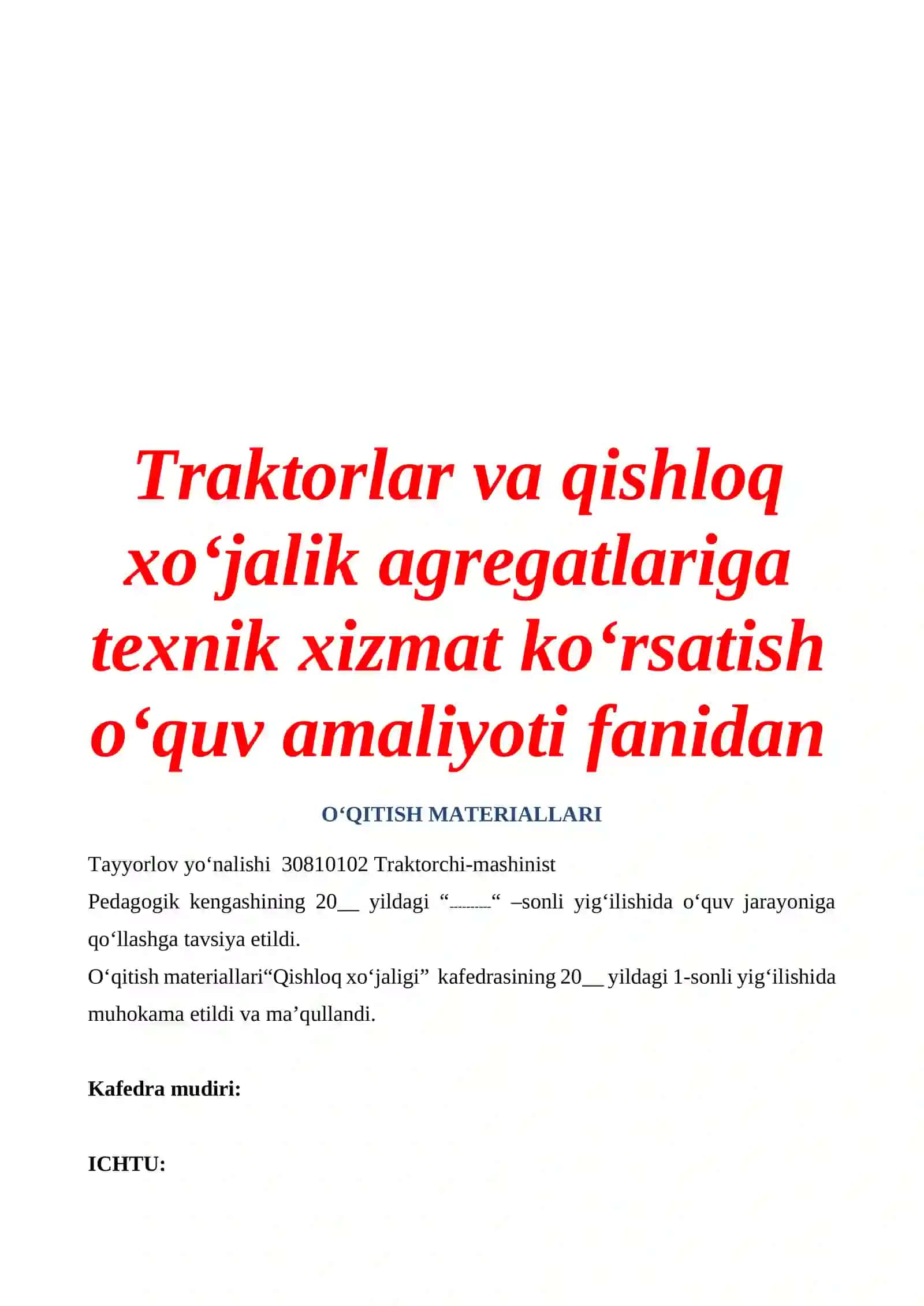 Traktorlar va qishloq xo‘jalik agregatlariga  texnik xizmat ko‘rsatish 2