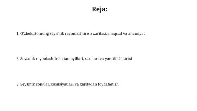 O'zbekiston seysmik rayonlashtirish xaritasi bilan ishlash 2