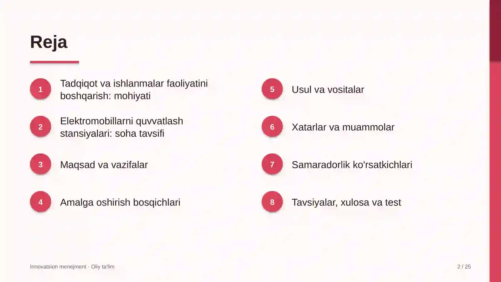 Elektromobillarni quvvatlash stansiyalarida tadqiqot va ishlanmalar faoliyatini boshqarish 2