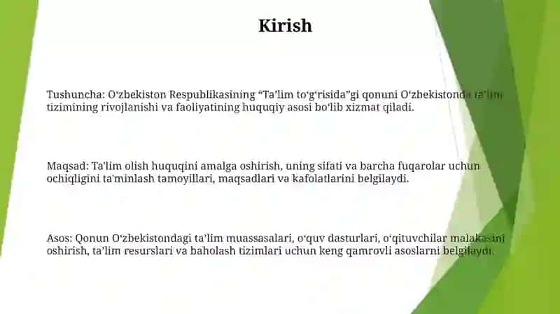 O'Zbekiston Respublikasi Ta'Lim Tizimi To'G'Risidagi Qonun 2
