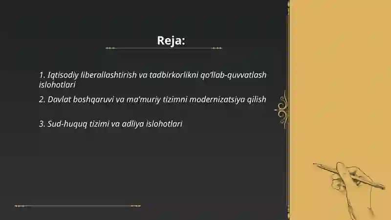 YANGI О’ZBEKISTONDA PREZIDENT SHAVKAT MIRZIYOYEV RAHBARLIGI VA TASHABBUSI OSTIDA AMALGA OSHIRILAYOTGAN ISLOHOTLAR 2