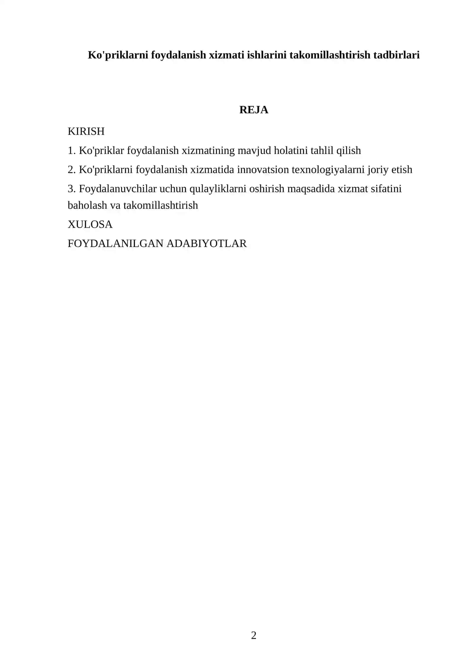 Ko'priklarni foydalanish xizmati ishlarini takomillashtirish tadbirlari 2