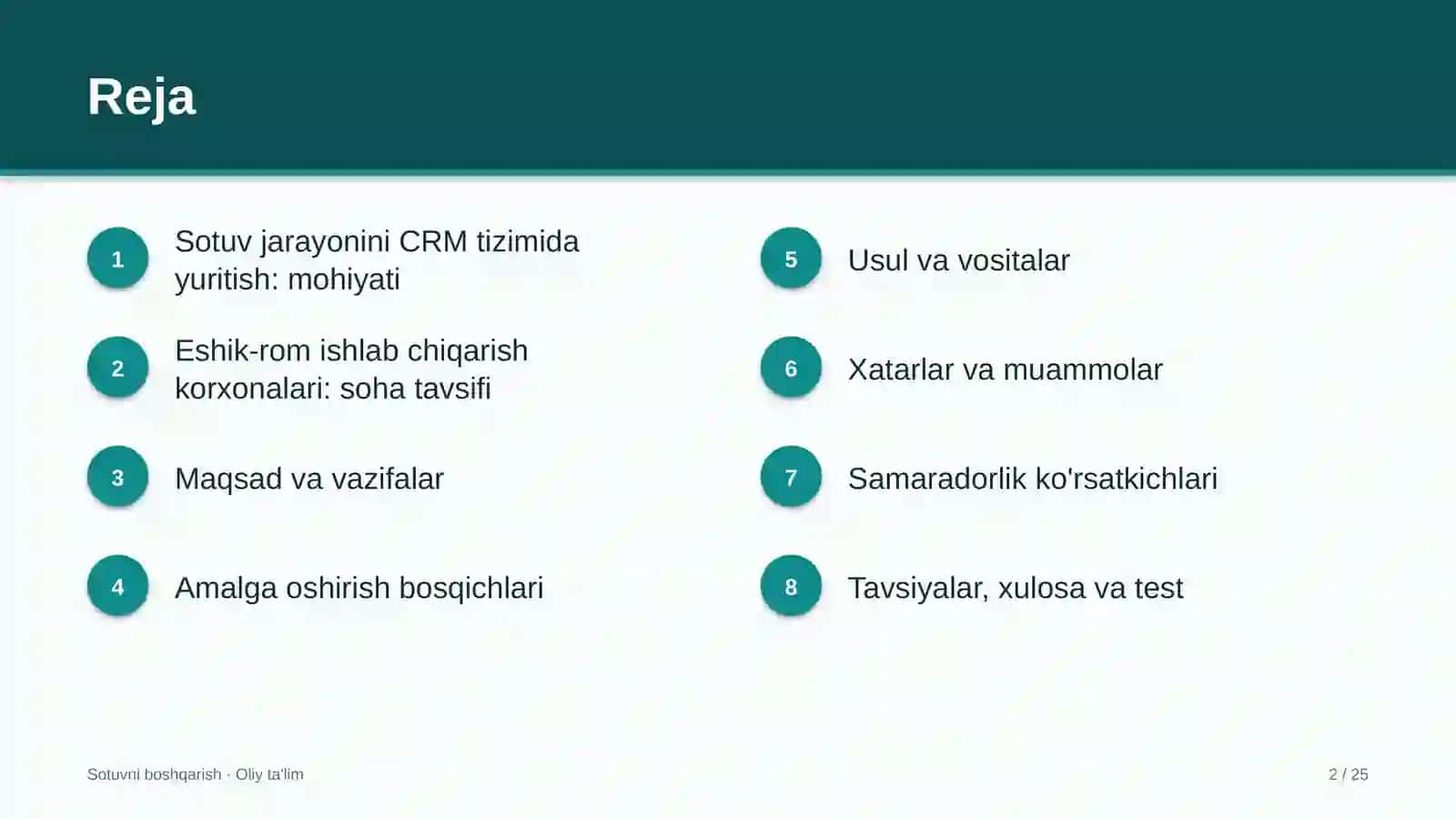 Eshik-rom ishlab chiqarish korxonalarida sotuv jarayonini CRM tizimida yuritish 2