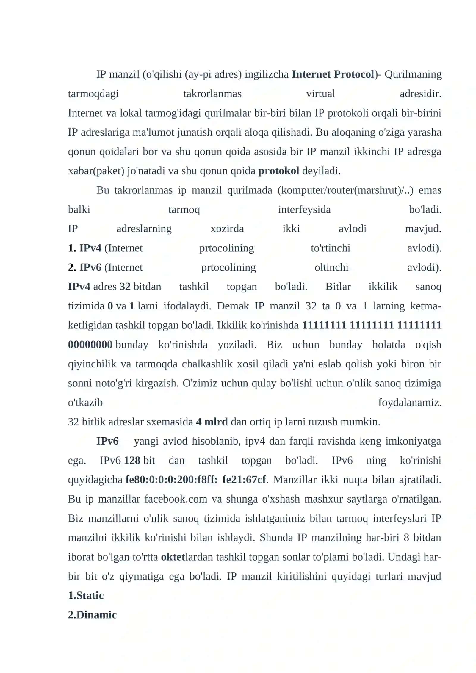 IP-adreslardan foydalangan holda xostlarni adreslash 2