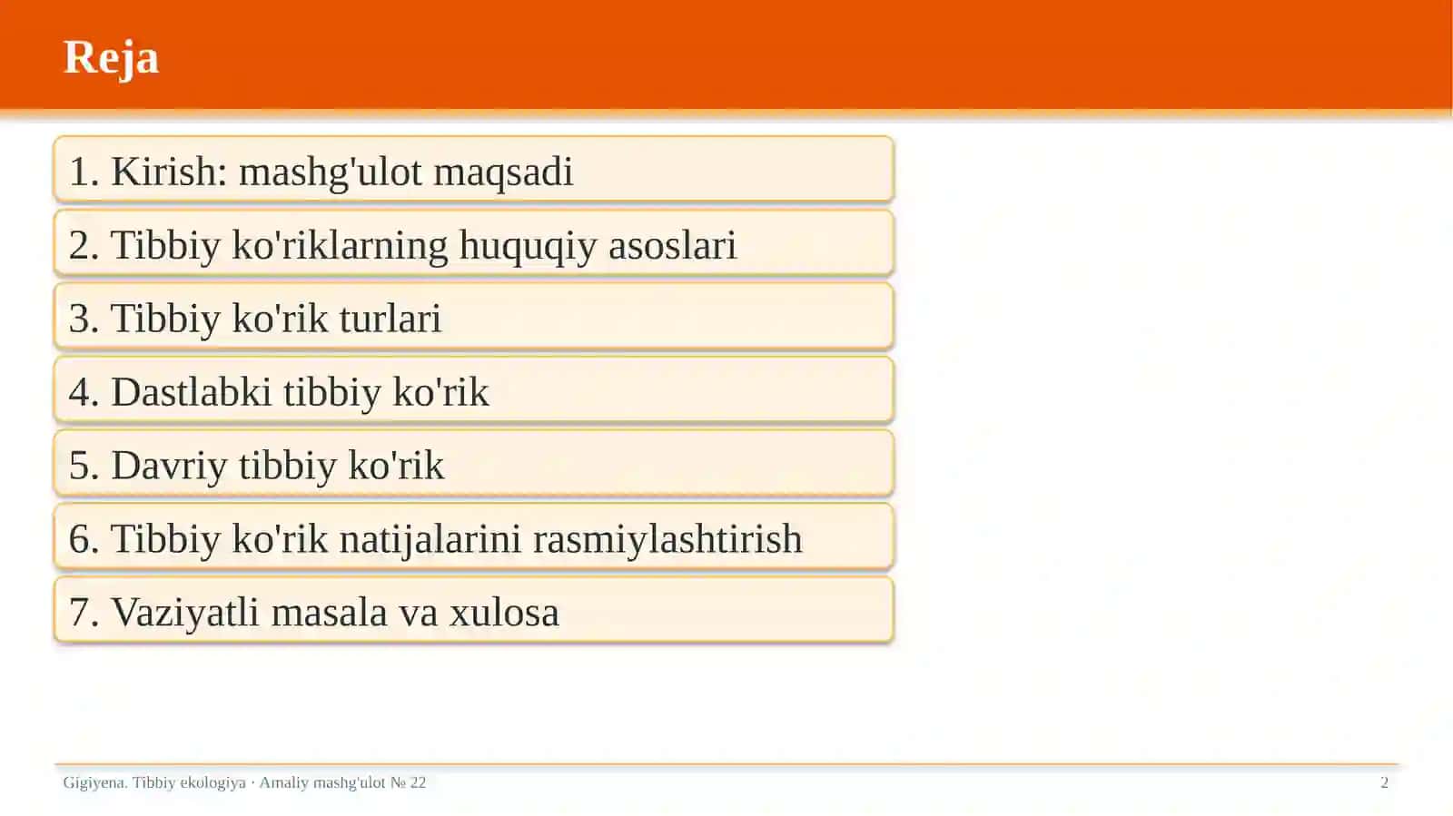 Gigiyena. Tibbiy ekologiya · Amaliy mashg'ulot № 22 2