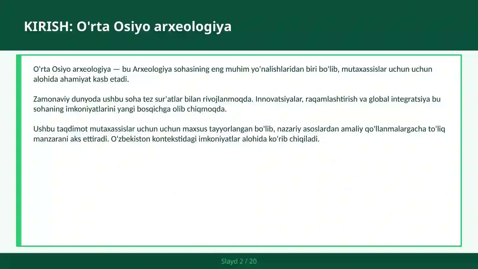 O'RTA OSIYO ARXEOLOGIYA 2