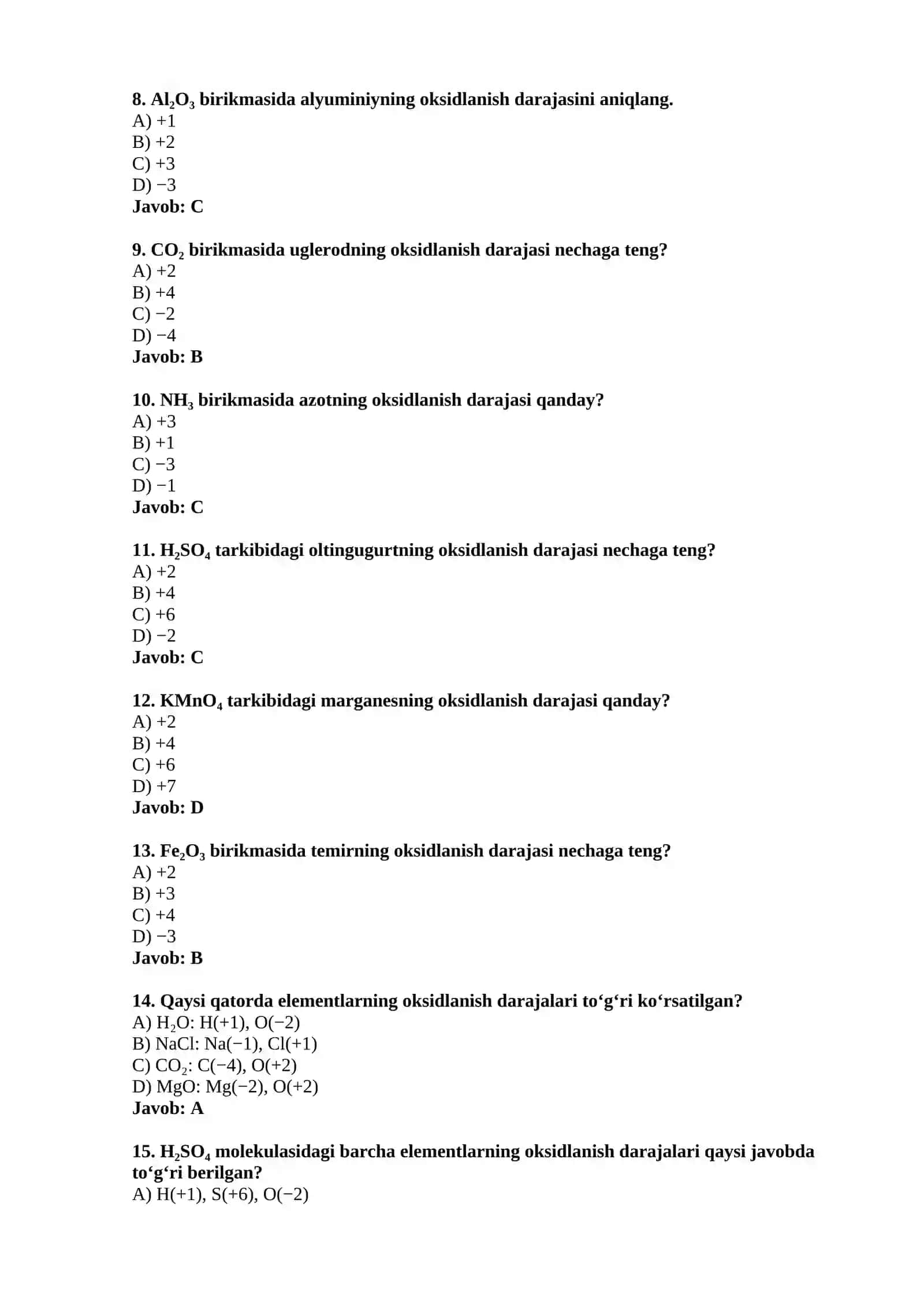 Elementlarning oksidlanish darajasi 2