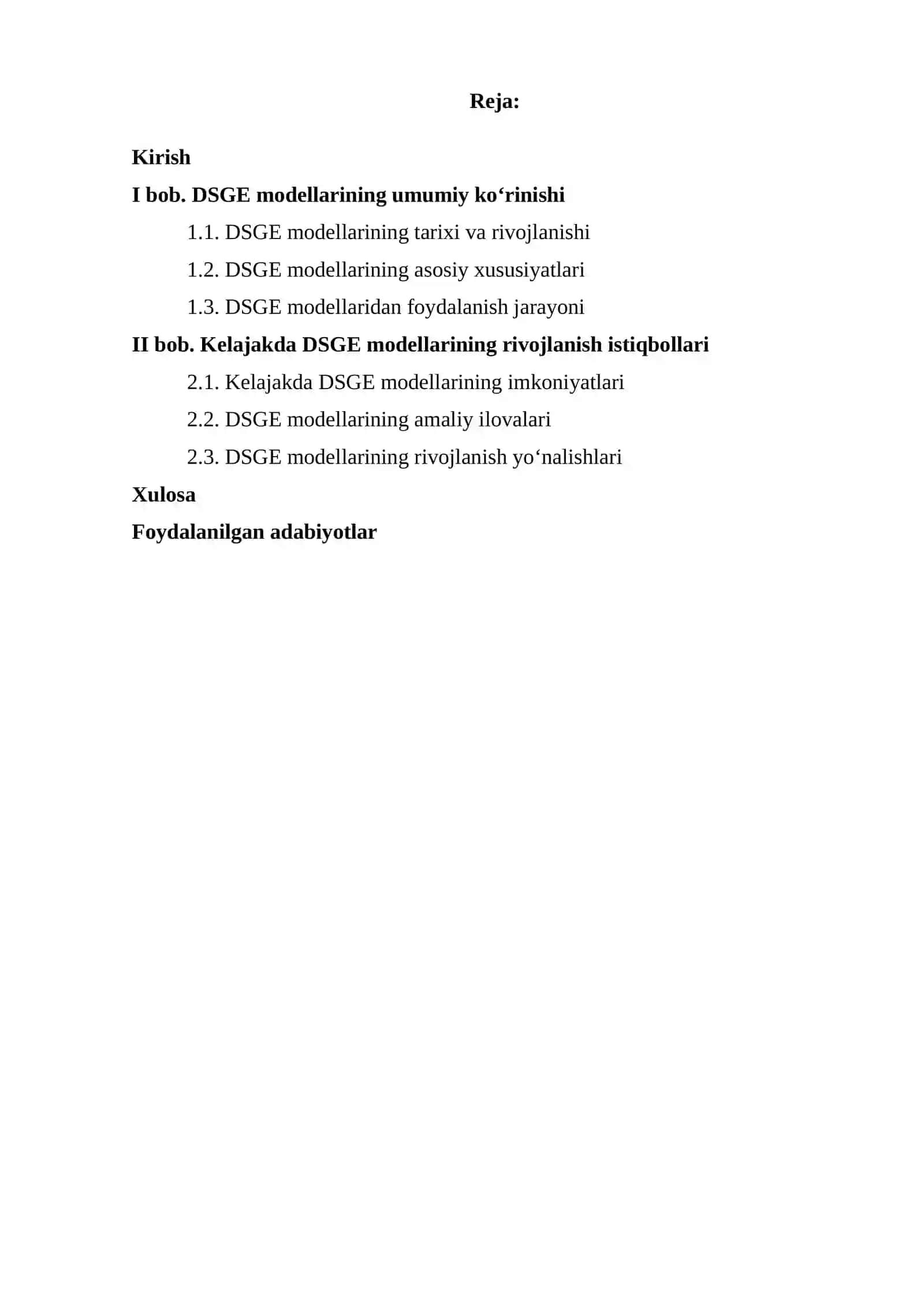 Kelajakka DSGE Modellarining Rivojlanish Iqtibollari Kurs Ishi 2