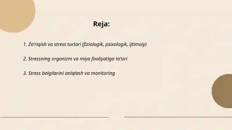 Zo'riqish va stress turlari 2