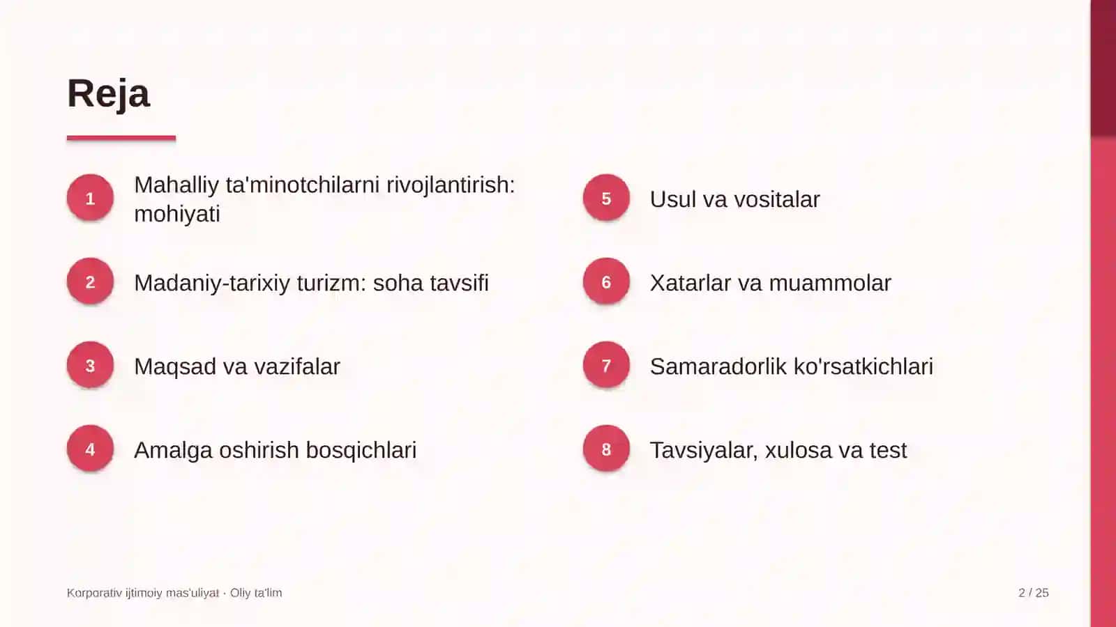 Madaniy-tarixiy turizmda mahalliy ta'minotchilarni rivojlantirish dasturi 2