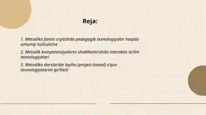 Metodika fanini o'qitish texnologiyasi fanda pedagogik texnologiyalardan foydalanish 2