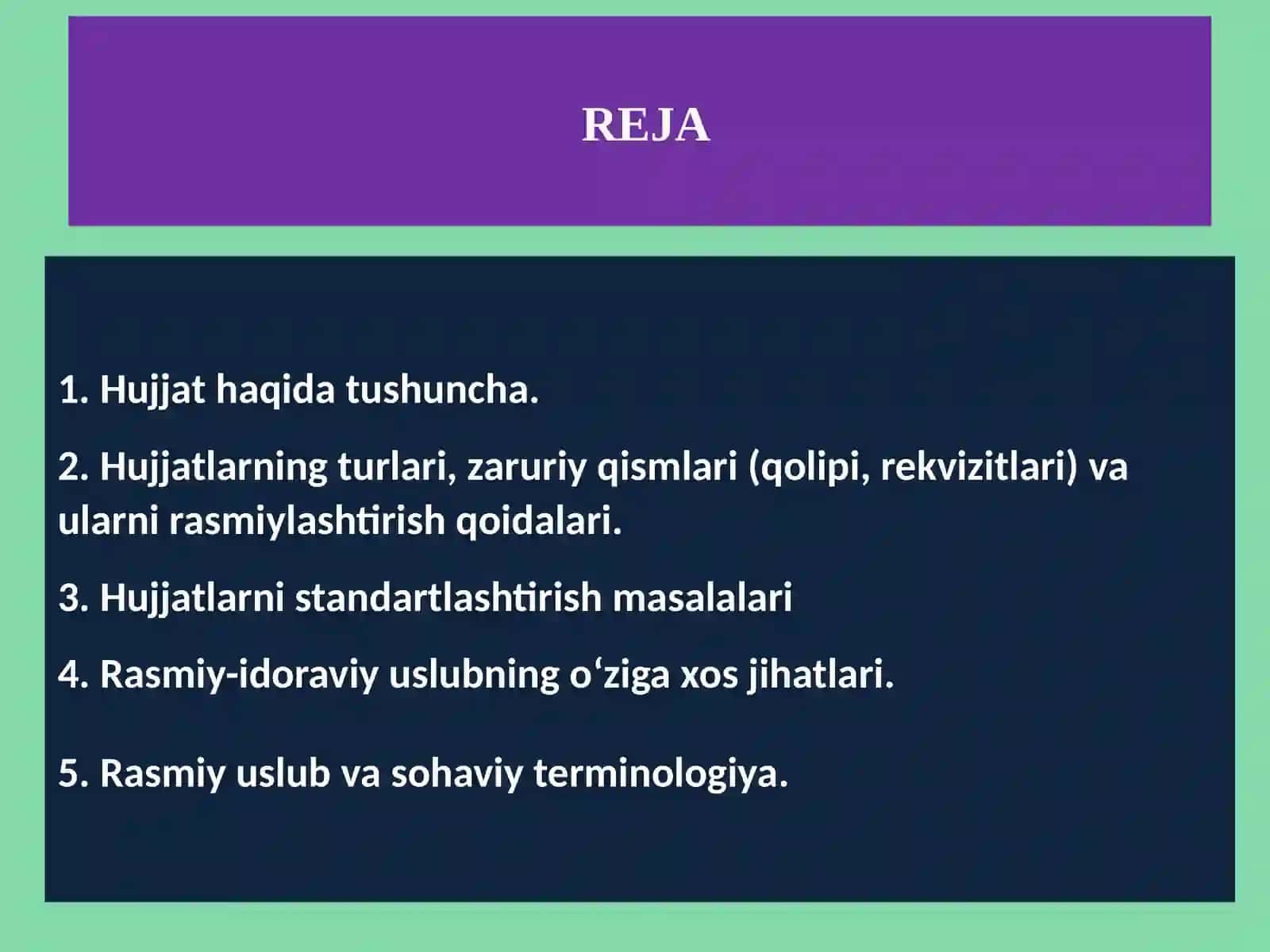 Davlat tilida ish yuritish   hujjatchilik. Rasmiy-idoraviy uslub XIZMAT yozishmalari 2