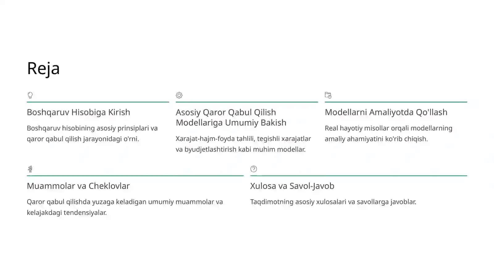 Boshqaruv hisobidagi qarorlar qabul qilish modellari 2