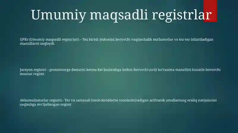 Protsessrlarning Ichki Registerlar Turlari 2