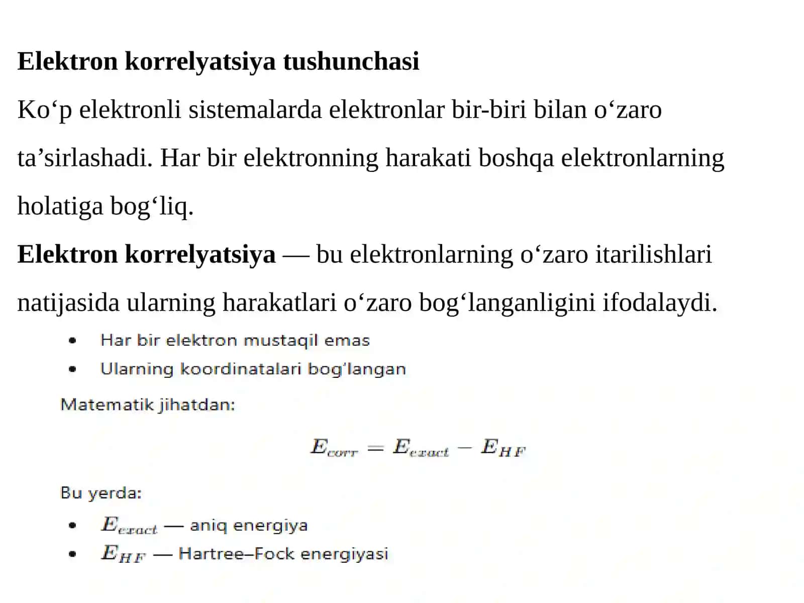 Elektron korrelyatsiyalarni hisobga olish 2