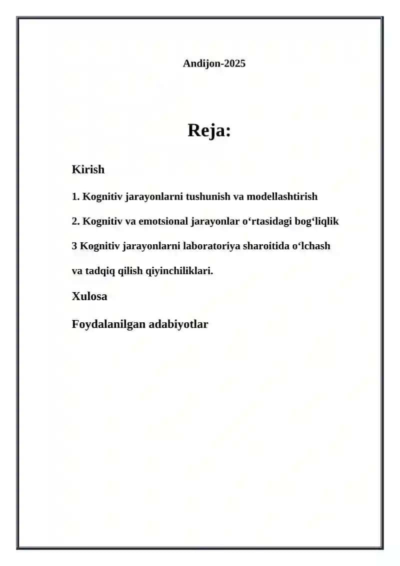 Kognitiv psixologiyadan mustaqil ish 2
