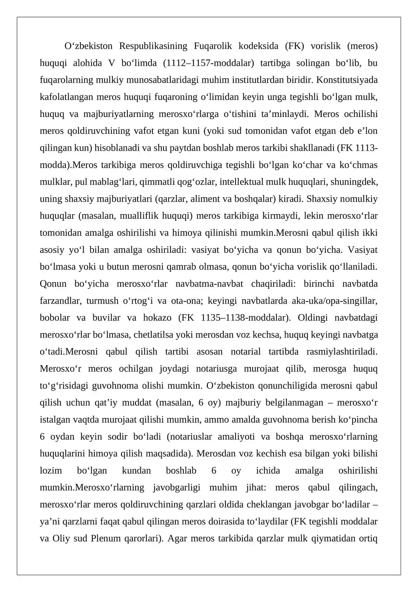 Merosni qabul qilish tartibi va merosxo‘rlarning javobgarligi 2