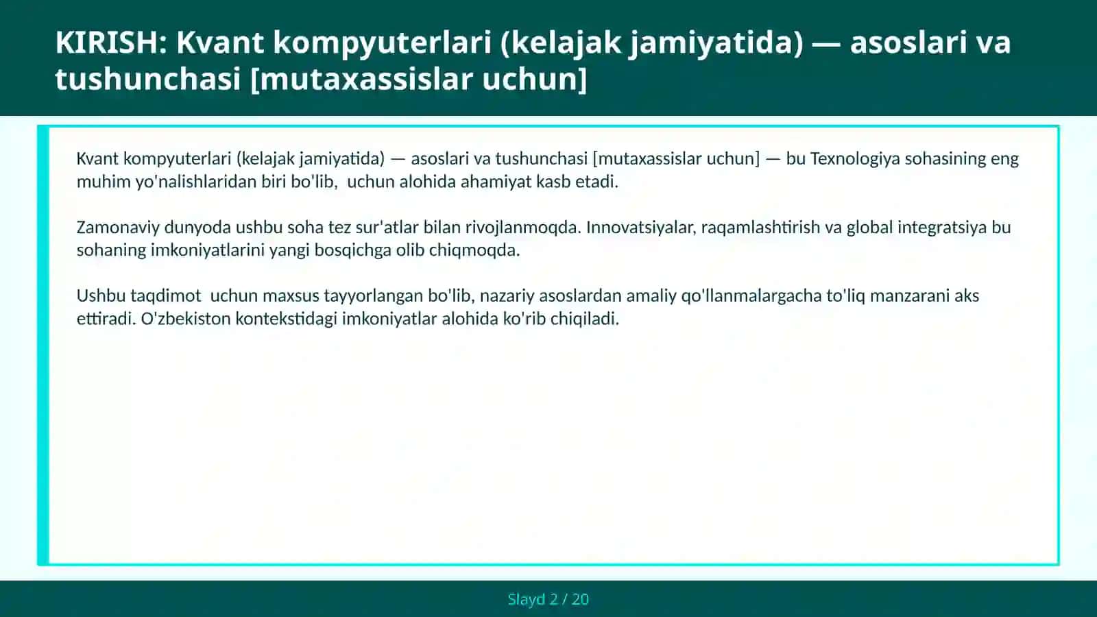 KVANT KOMPYUTERLARI (KELAJAK JAMIYATIDA) — ASOSLARI VA TUSHUNCHASI [MUTAXASSISLAR UCHUN] 2