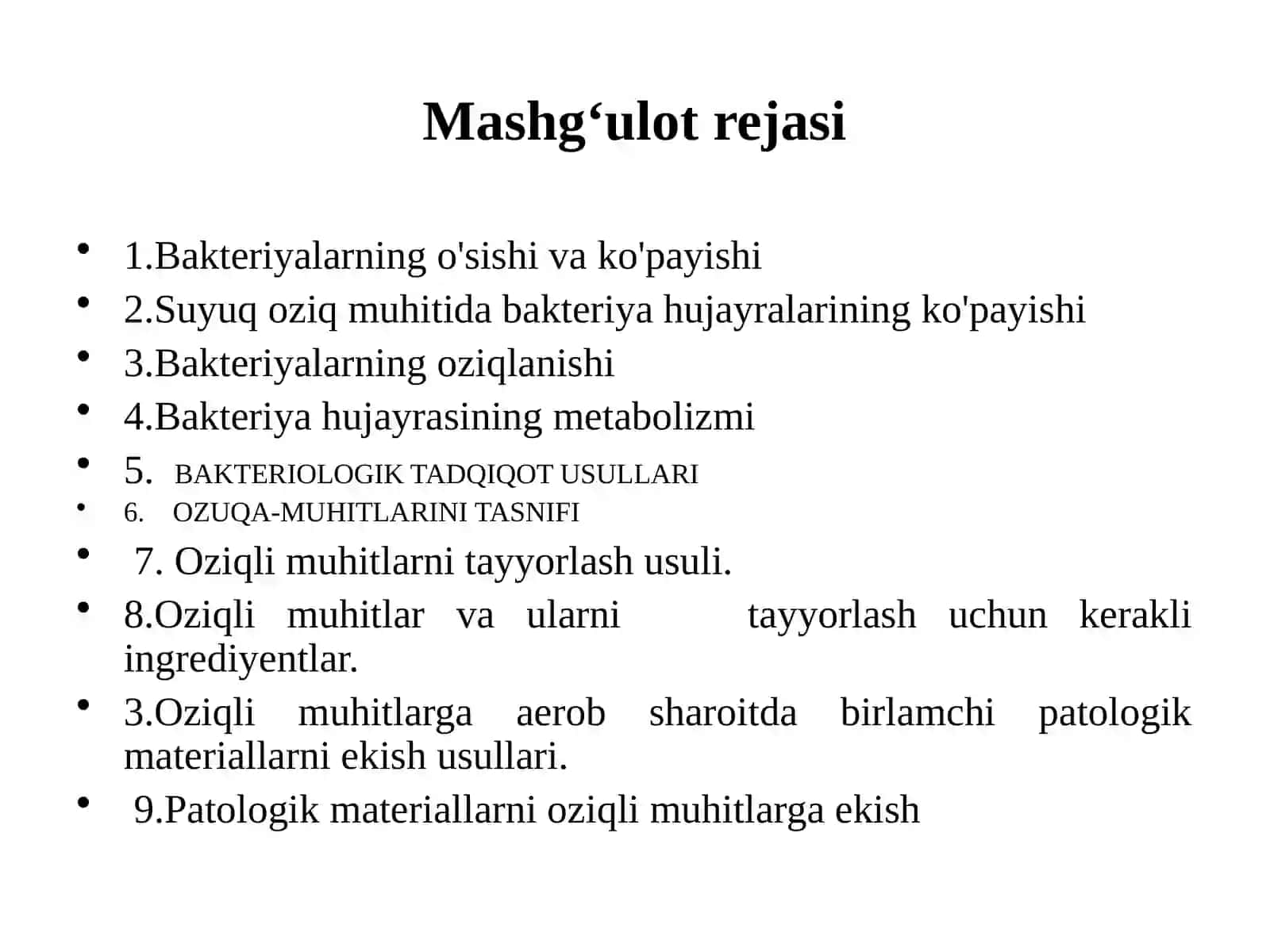 Bakteriyalarning fiziologiyasi: oziqlanishi, nafas olishi, o‘sishi, ko‘payishi. Oziq muhitlar, ularga qo‘yilgan talablar, klassifikatsiyasi, ishlatilishi 2