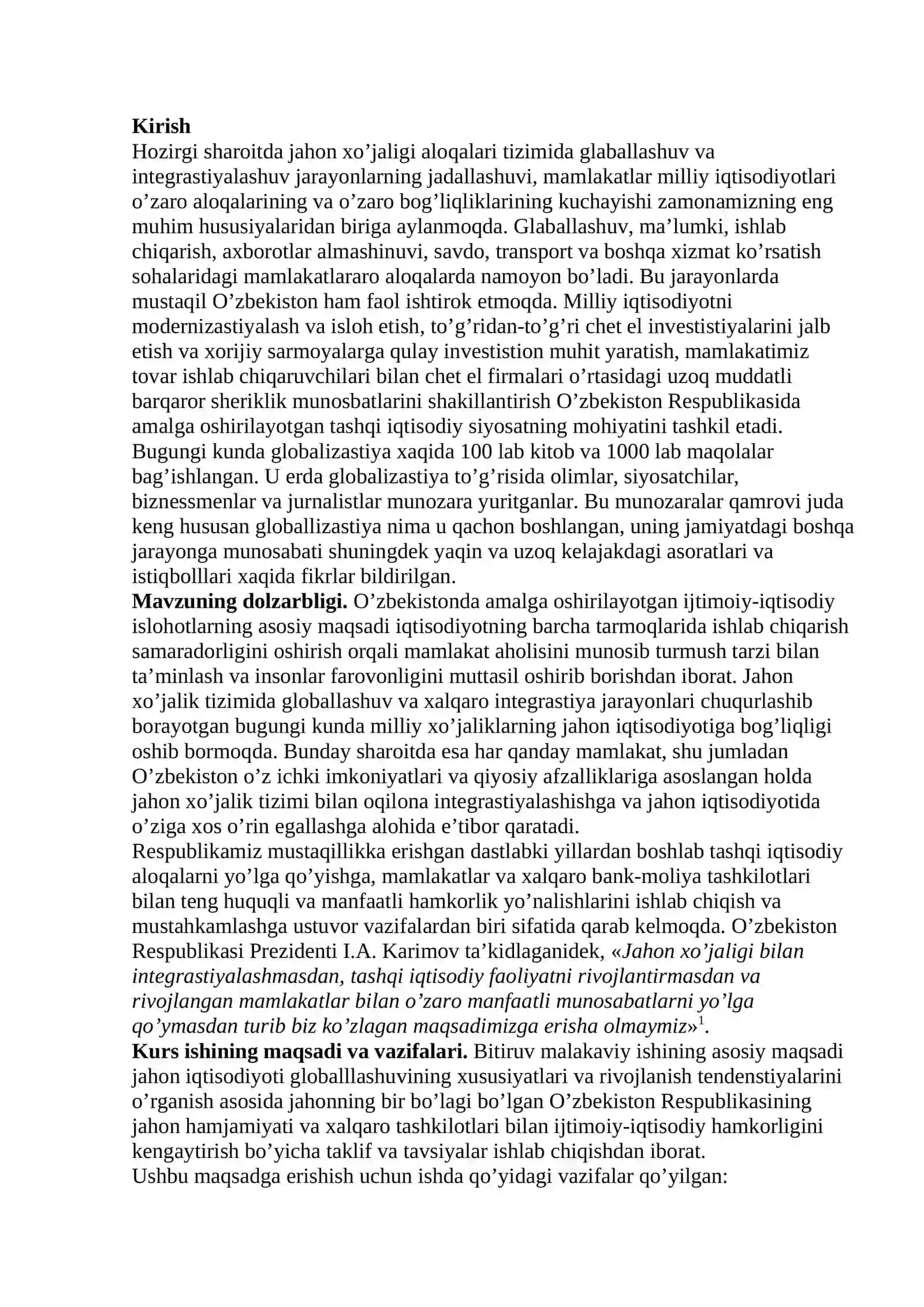 Globallashuv va xalqaro iqtisodiy integrastiya jarayonlarining o’zaro bog’liqligi va ularning milliy iqtisodiyotga ta’siri 2