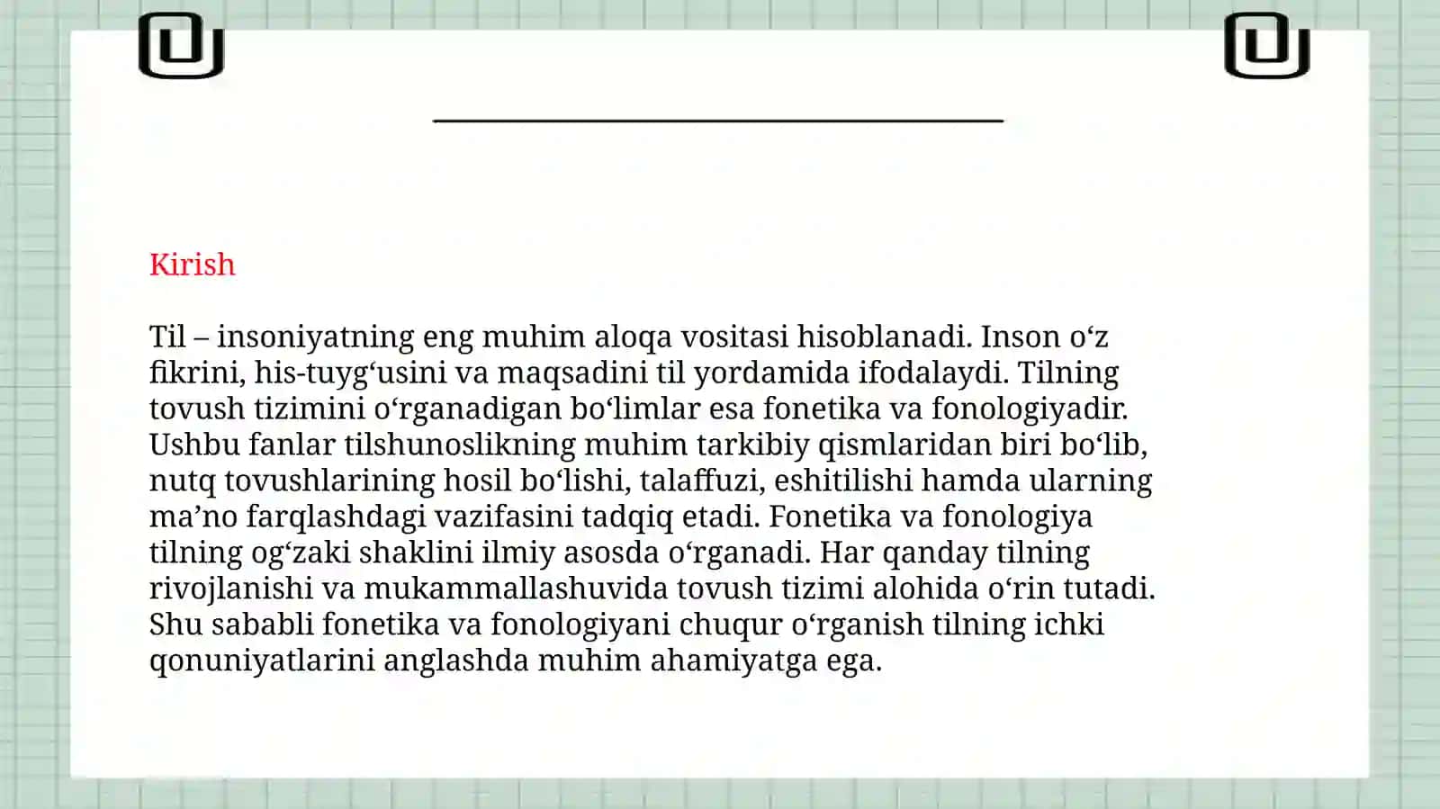 FONETIKA VA FONOLOGIYANING O‘RGANISH MANBAI, PREDMETI, MAQSAD VA VAZIFALARI 2