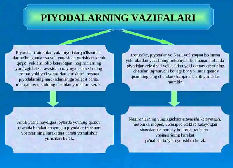 Piyodаlаr vа yo'lоvchilаrning vаzifаlаri.  Mахsus trаnspоrt vоsitаlаrining imtiyozlаri.  Svеtоfоrlаrning vа tаrtibgа sоluvchining ishоrаlаri 2