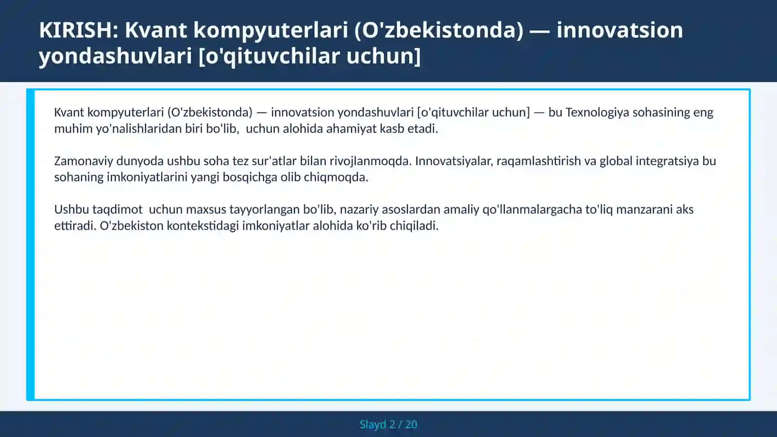 Kvant kompyuterlari (O'zbekistonda) — innovatsion yondashuvlari [o'qituvchilar uchun] 2