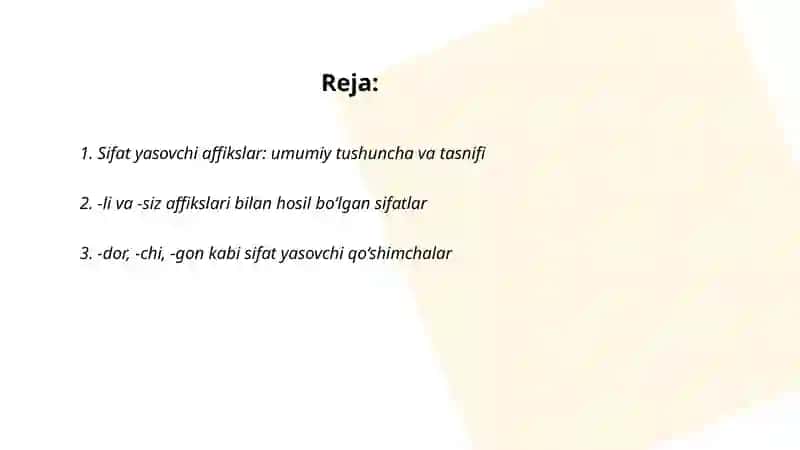 Sifat yasovchi affikslar: umumiy tushuncha va tasnifi 2