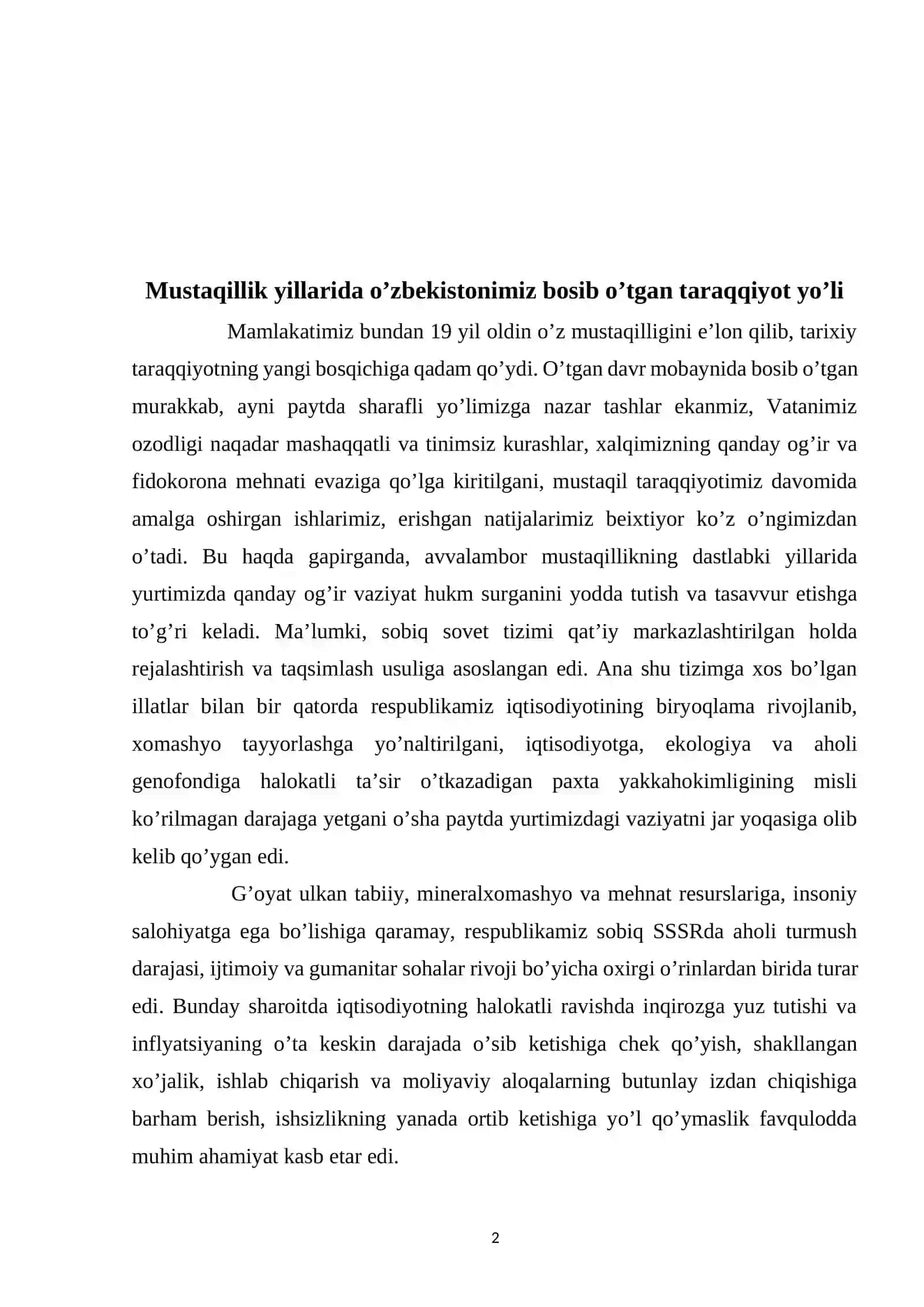 Mustaqillik yillarida amalga oshirilgan islohatlar 2