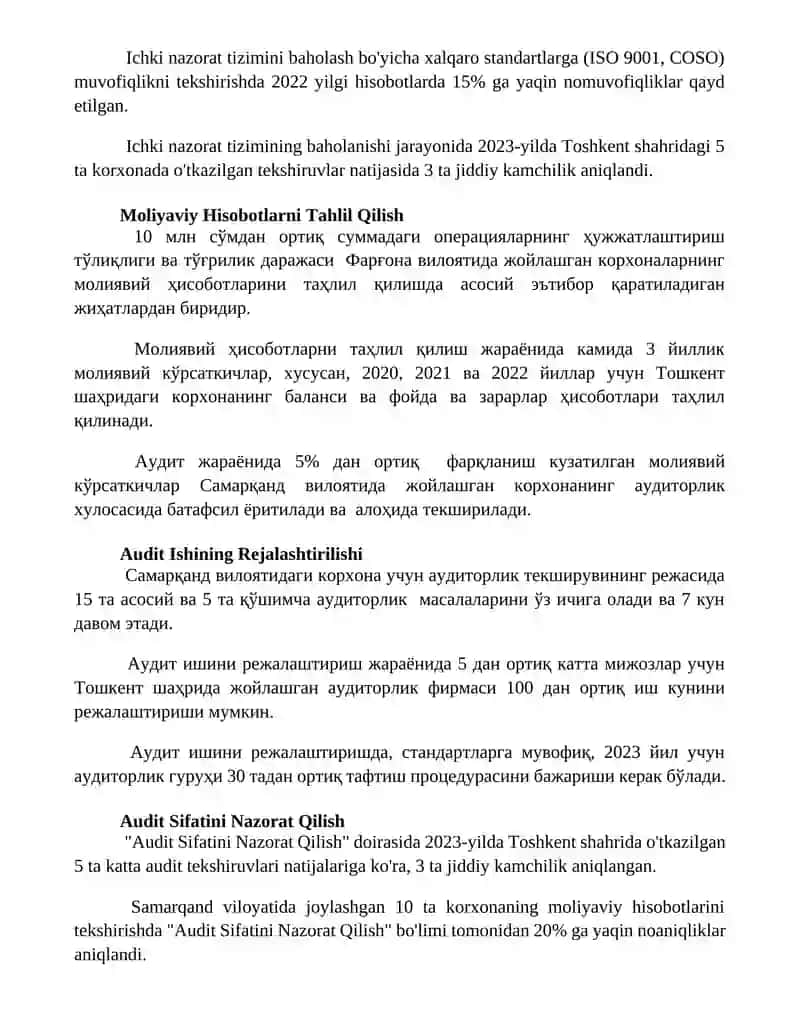 Auditorlik tashkilotining ish hujjatlari 2