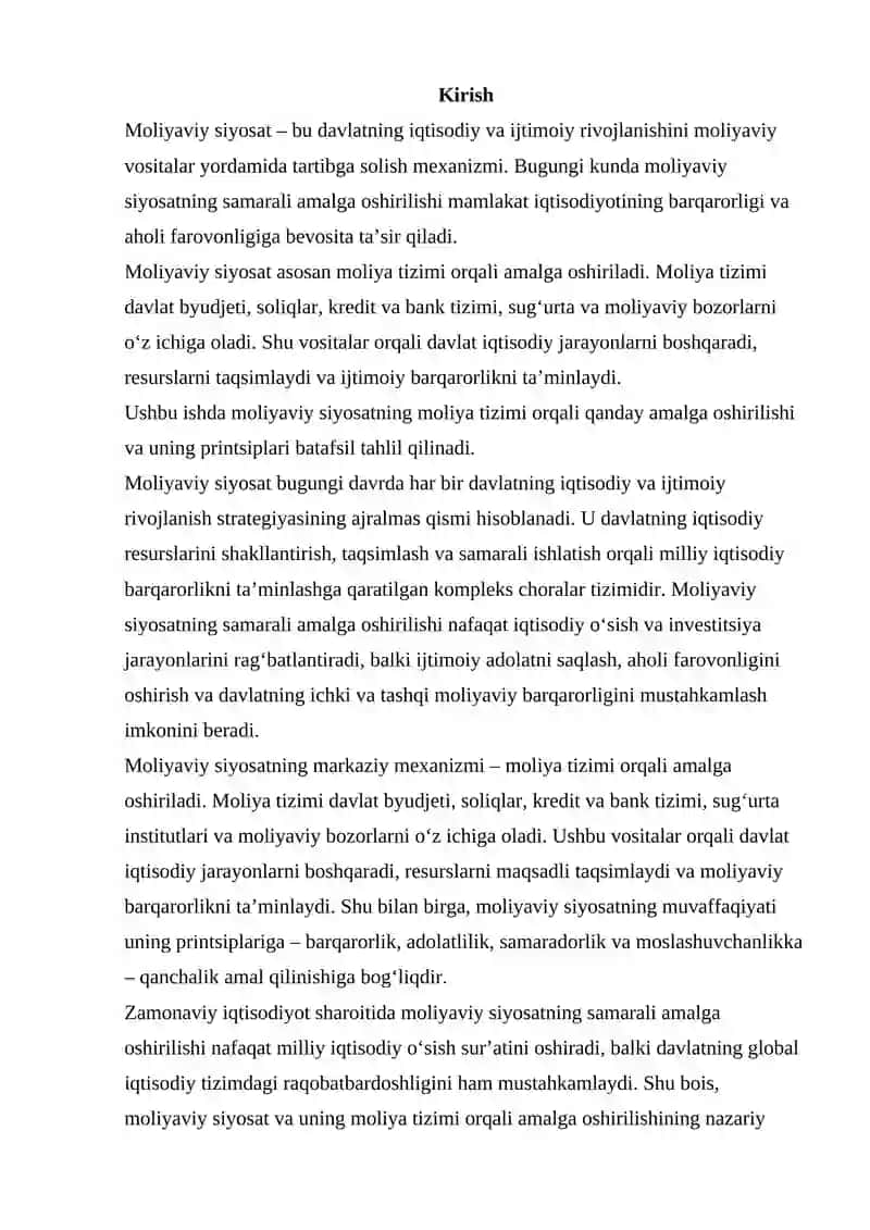 Moliyaviy Siyosatning Moliya Tizimi Orqali Amalga Oshirilishi va Uning Printsiplari 2