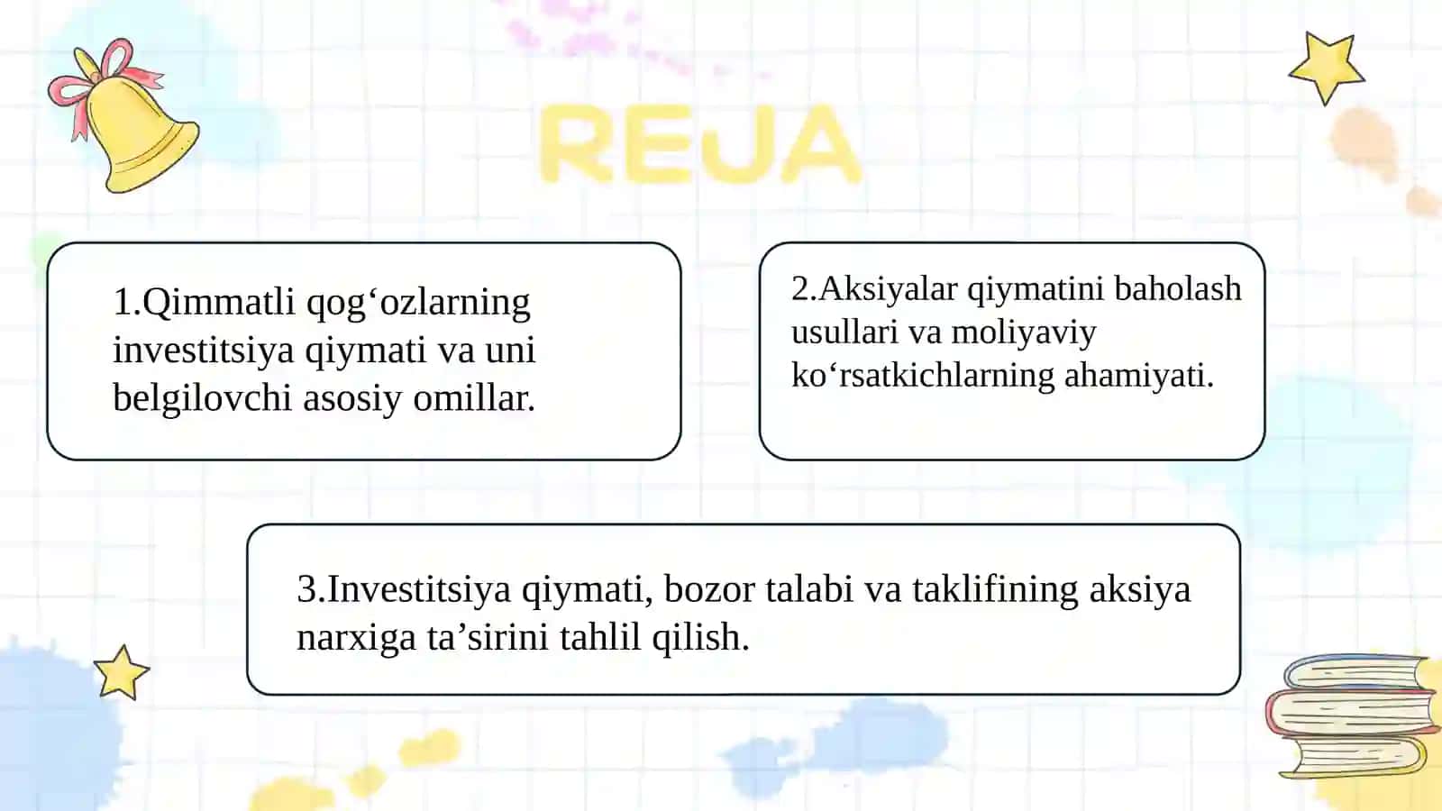 Qimmatli qog‘ozlarning investitsiya qiymatini baholash va aksiya narxiga ta’siri 2