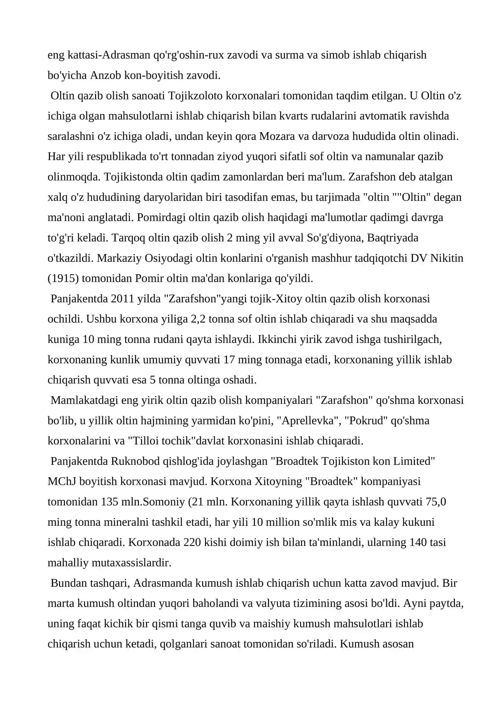 Tojikiston Respublikasi og'ir sanoat geografiyasi rejasi 2