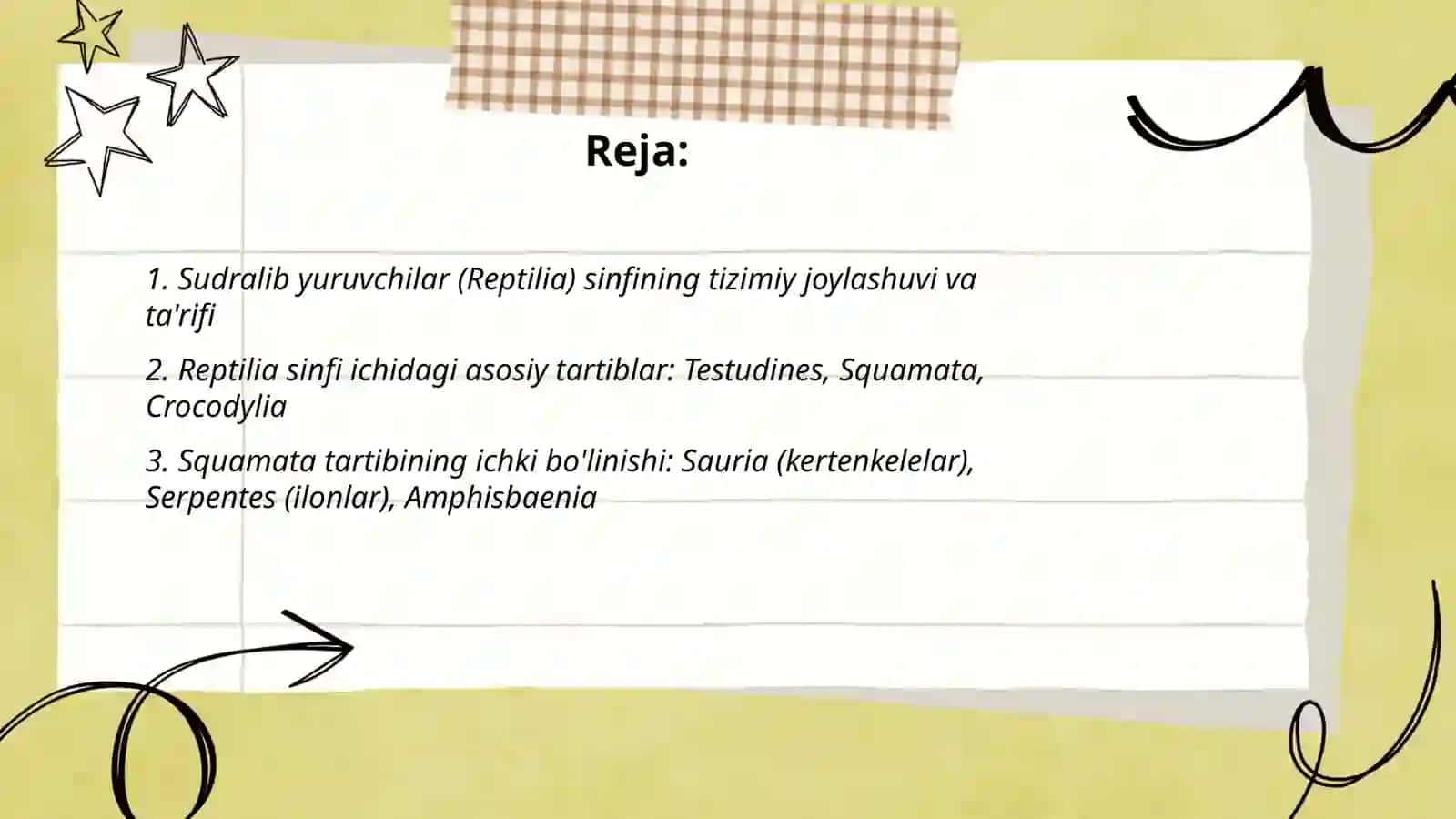 Sudralib yuruvchilar (Reptilia)sinfi sistematikasi 2